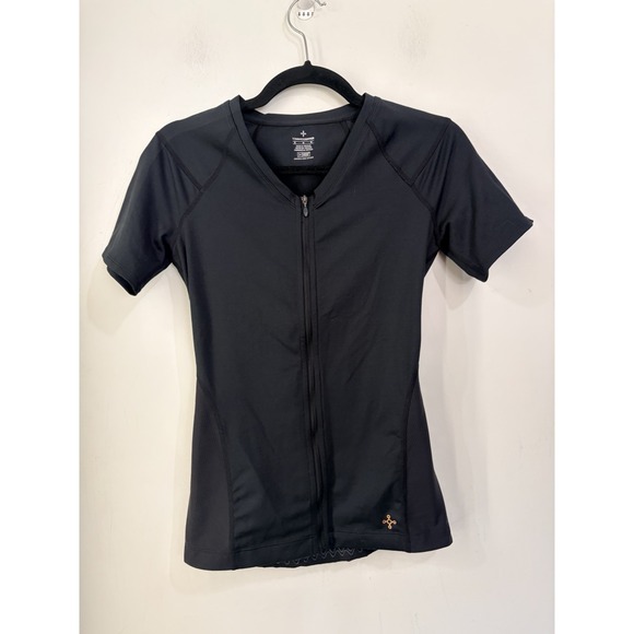 Tommie Copper Tops - Tommie Copper Back Support Compression Shirt Full Zip Short Sleeve Black Medium